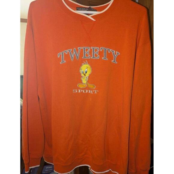 Vintage 90s Looney Tunes Tweety Bird Sport Orange Sweater Sz Large - Picture 1 of 4